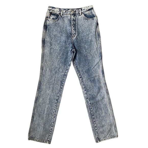 Vintage 90s Acid Wash High Rise Slim Fit Straight Mom Jeans Retro 80s Womens 14 - Picture 1 of 6